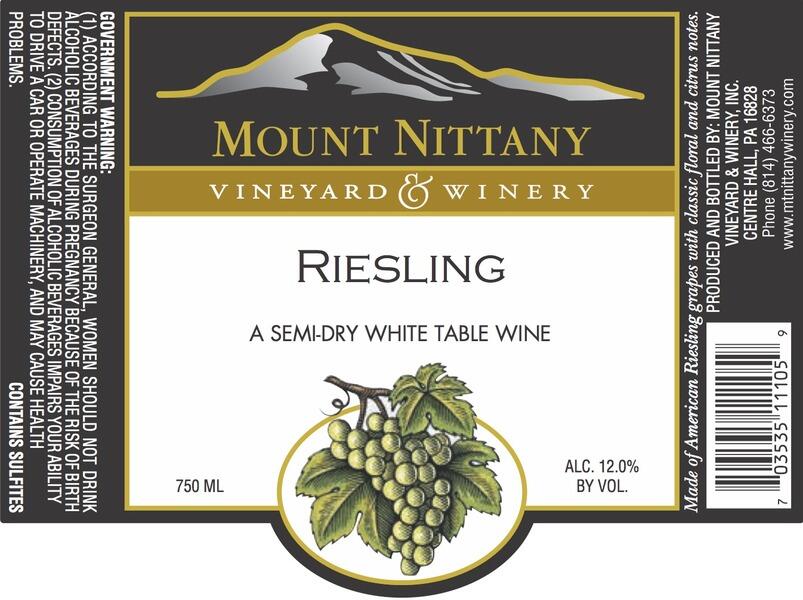 Mount Nittany Vineyard & Winery Riesling Bottle Preview