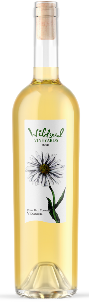Wildseed Farms & Winery This Viognier is elegance in motion—pale gold and shimmering in the glass. The nose is a soft bouquet of lemon zest, honeysuckle, and spring blossom. On the palate, ripe nectarine mingles with spice and a touch of honeycomb, creating a silky, fragrant experience. Grown in breezy, sloping vineyards with sandy loam, the wine captures both freshness and aromatic lift. It’s a floral, food-friendly white that turns heads without overpowering. Bottle Preview