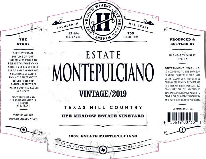 2019 Estate Montepulciano Bottle